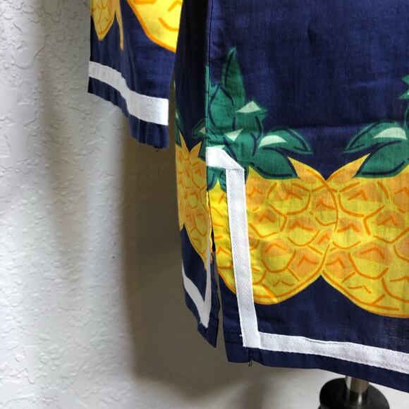 Tracy Negoshian Abby Pineapple Stripes navy yellow tunic top size Medium NWT - Picture 4 of 13